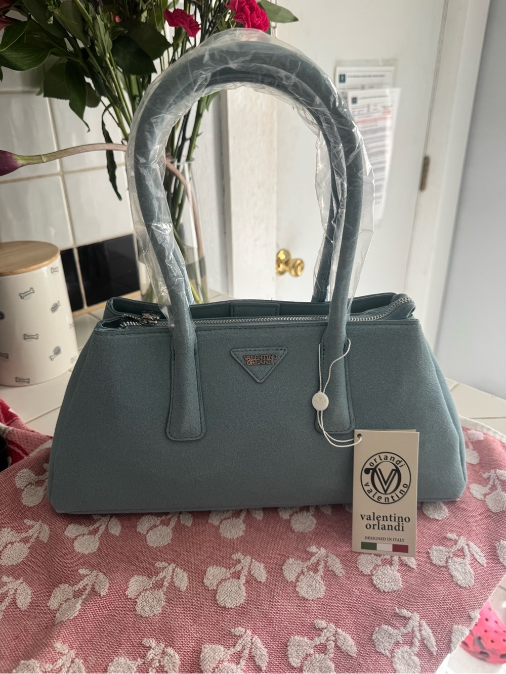 Valentino Orlandi Teal Structured Top-Handle Satchel